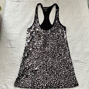 Y2K 2000’s Sequined Racerback Tank Dress - Black & Silver size small